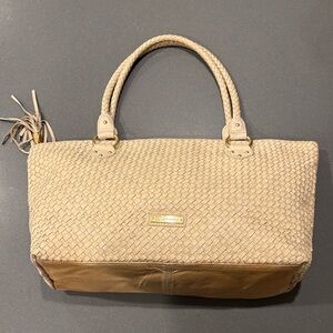 Elliot Lucca Beige Woven Leather Satchel